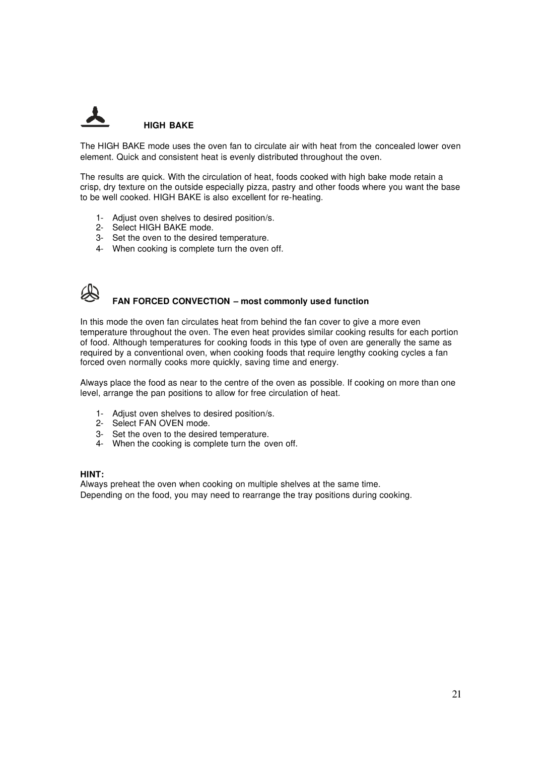 AEG 4006G-M user manual High Bake, FAN Forced Convection most commonly used function 