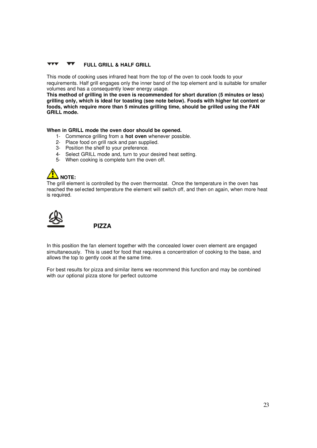 AEG 4006G-M user manual Pizza, Full Grill & Half Grill 