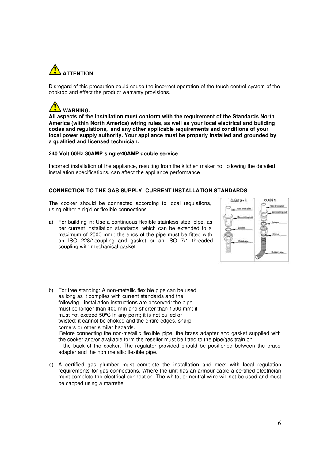 AEG 4006G-M user manual Connection to the GAS Supply Current Installation Standards 