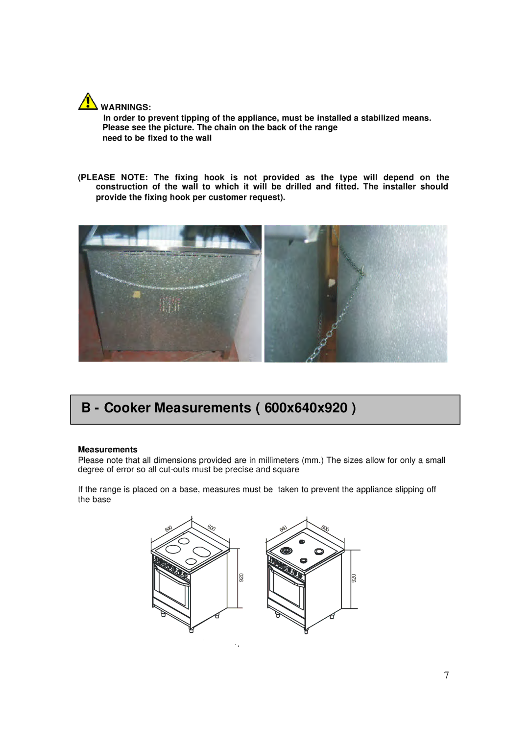 AEG 4006G-M user manual Cooker Measurements 