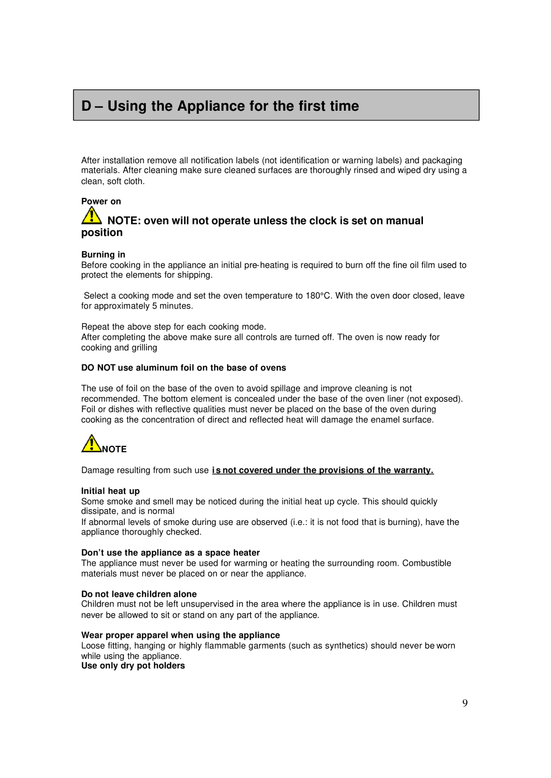 AEG 4006G-M user manual Using the Appliance for the first time 