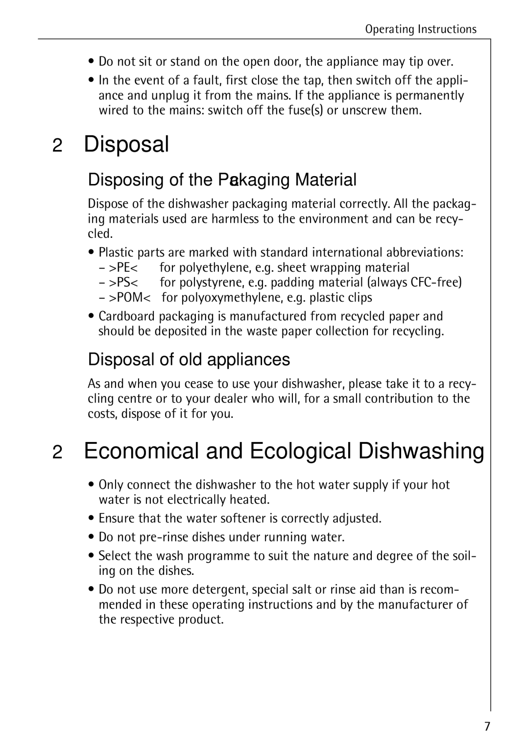 AEG 40260 I manual Disposal, Economical and Ecological Dishwashing, Disposing of the Packaging Material 