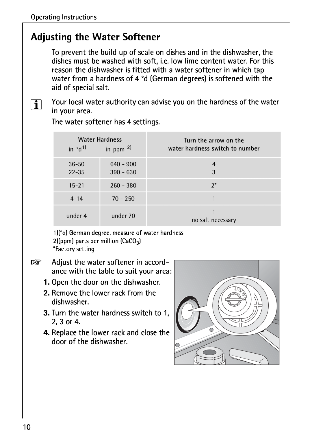 AEG 40260 I manual Adjusting the Water Softener 