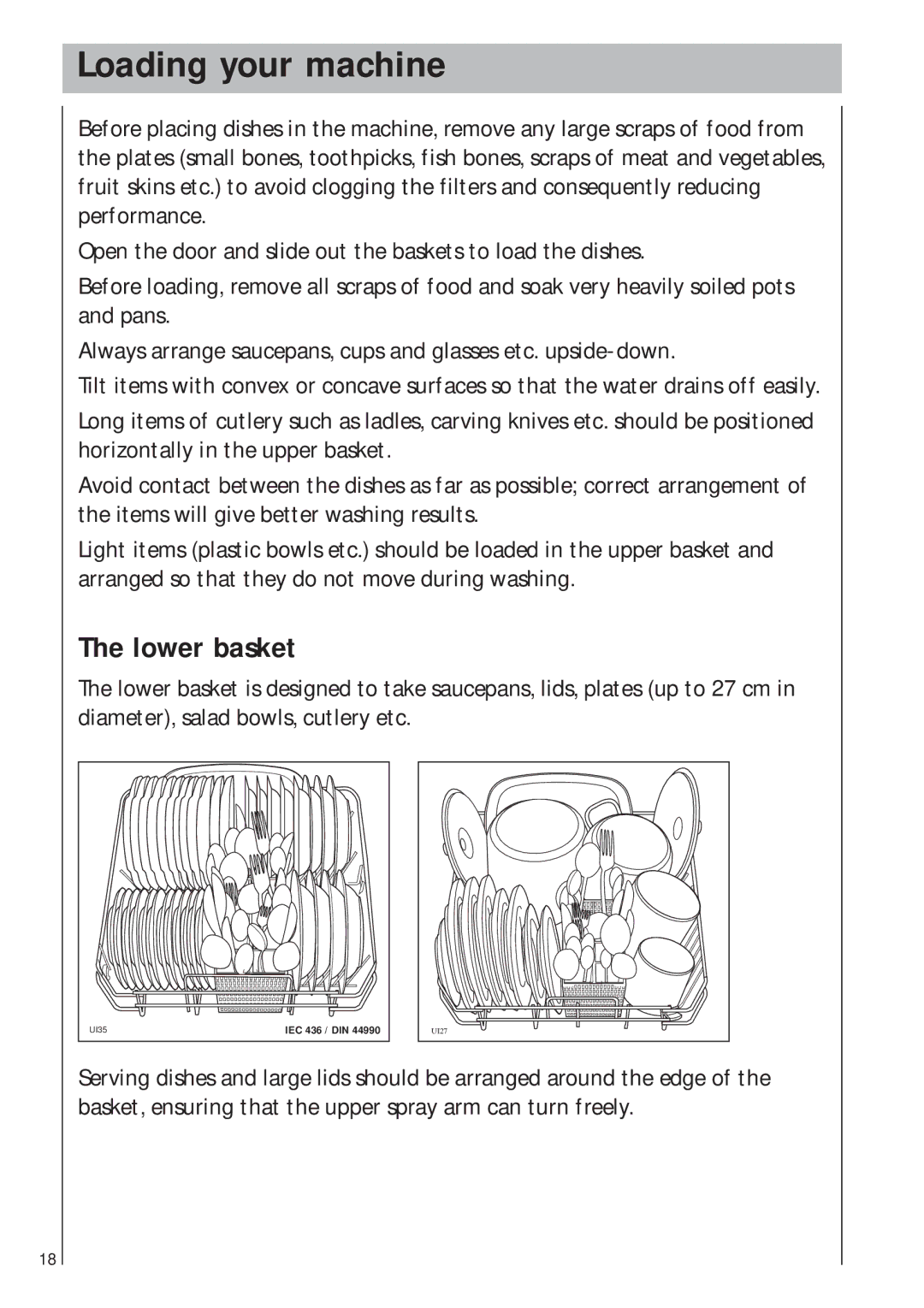 AEG 403 manual Loading your machine, Lower basket 