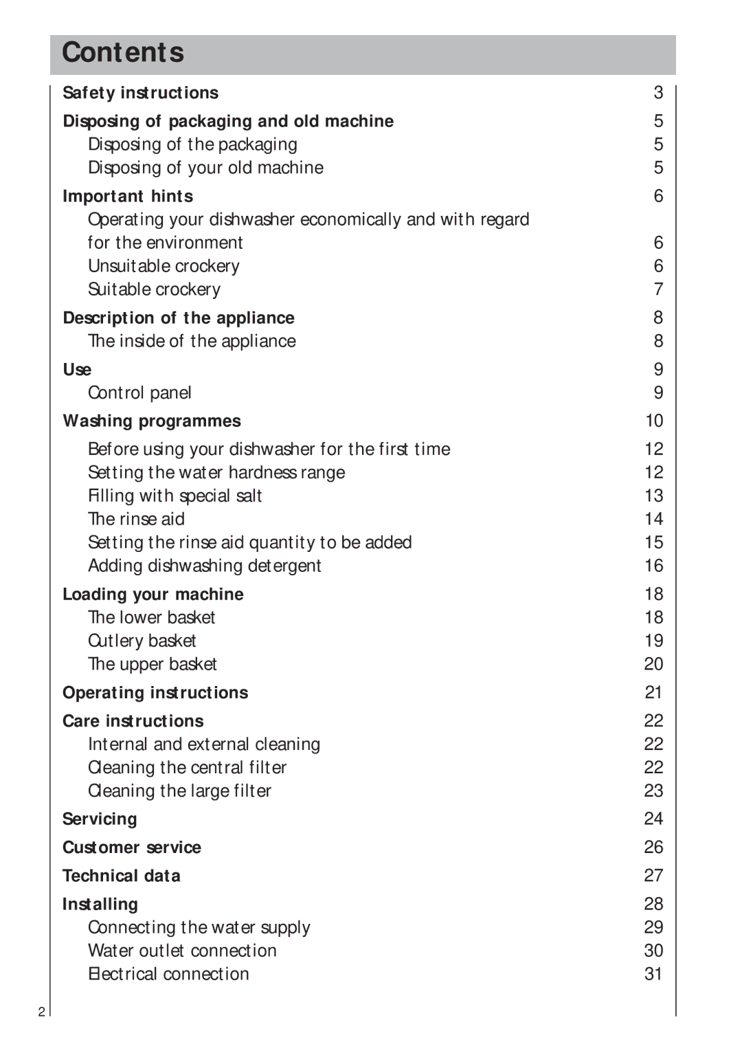 AEG 403 manual Contents 