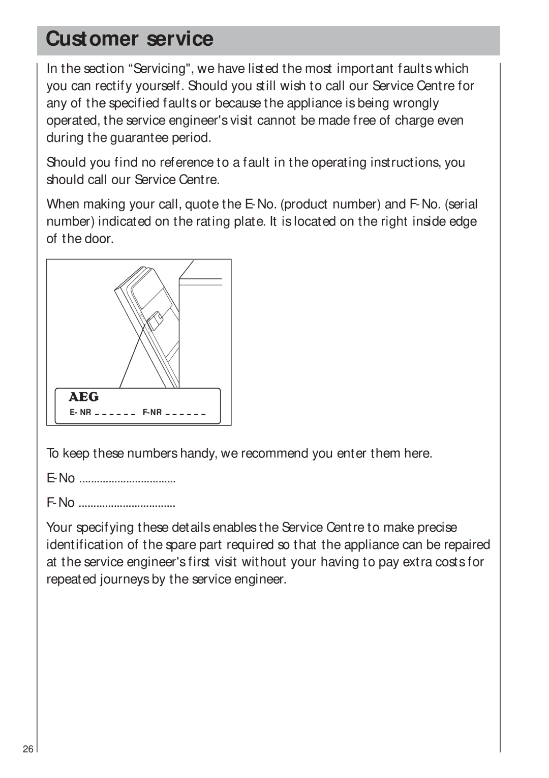 AEG 403 manual Customer service 