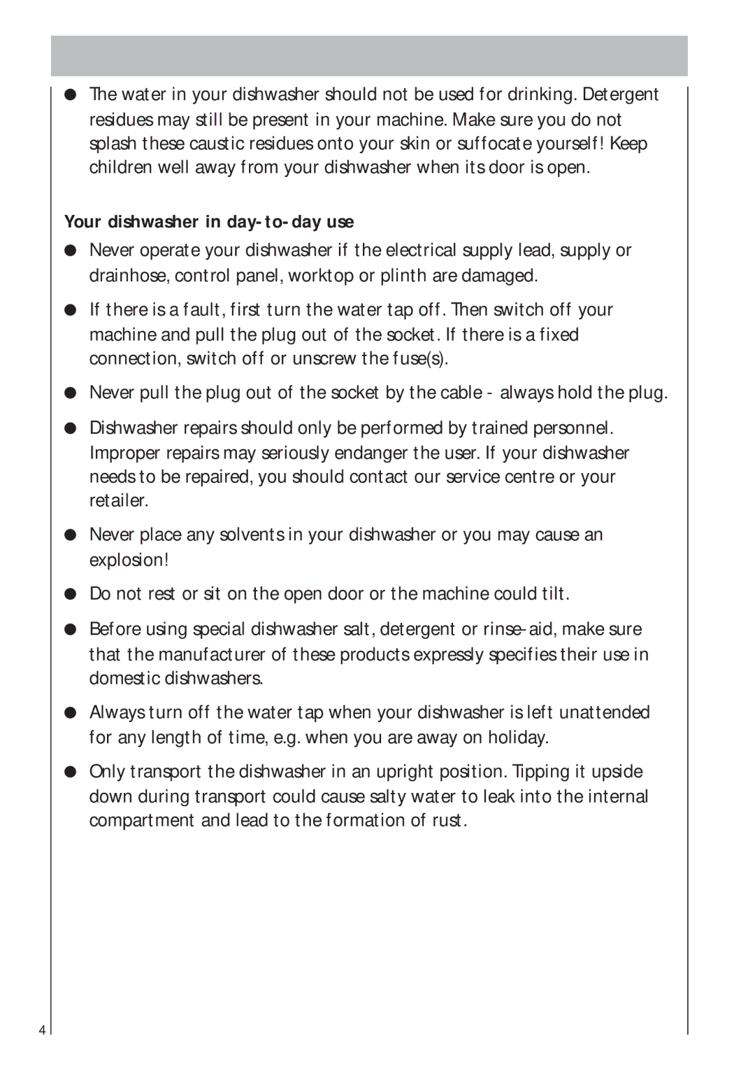 AEG 403 manual Your dishwasher in day-to-day use 