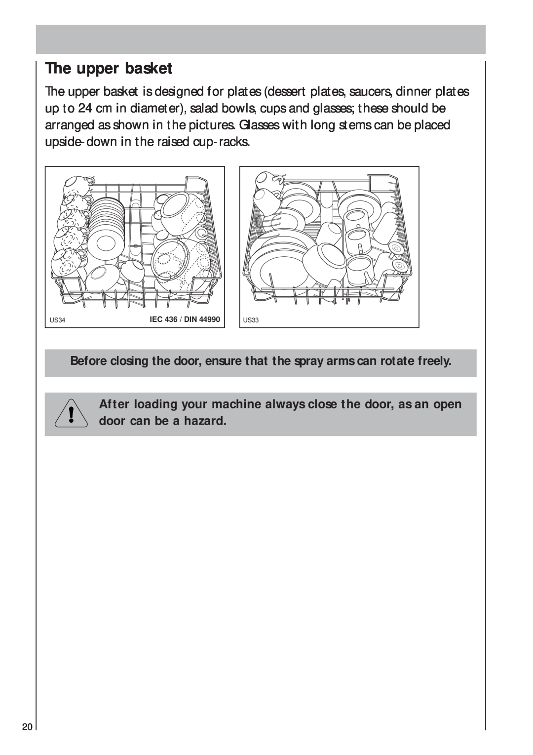 AEG 403 manual The upper basket, IEC 436 / DIN 