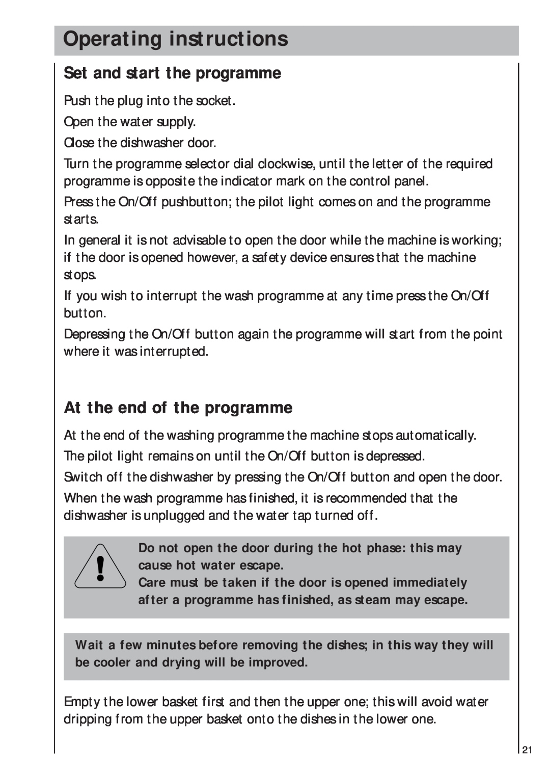 AEG 403 manual Operating instructions, Set and start the programme, At the end of the programme 