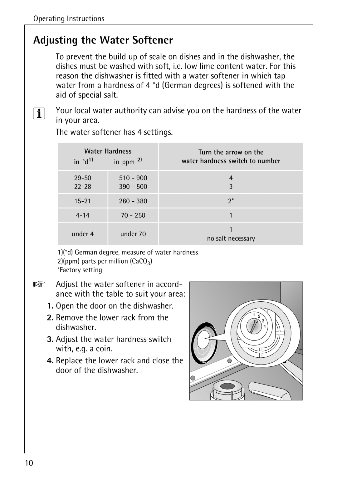 AEG 40360 I manual Adjusting the Water Softener, Your area 