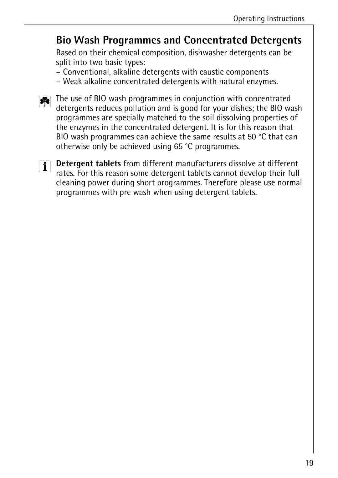 AEG 40360 I manual Bio Wash Programmes and Concentrated Detergents 