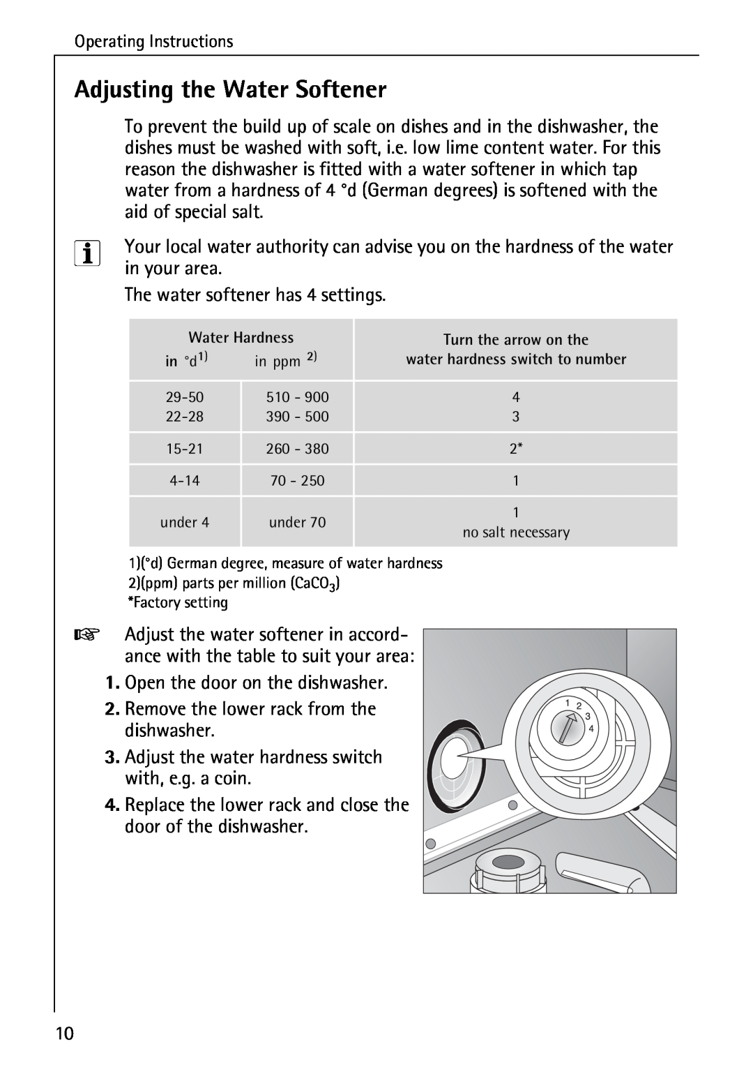 AEG 40360 I manual Adjusting the Water Softener 