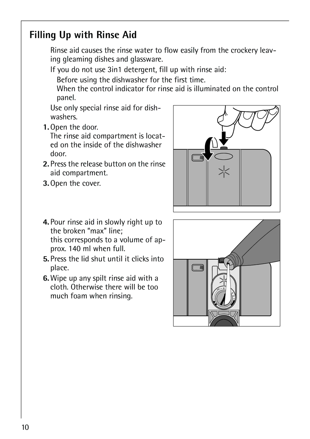 AEG 40660 manual Filling Up with Rinse Aid 