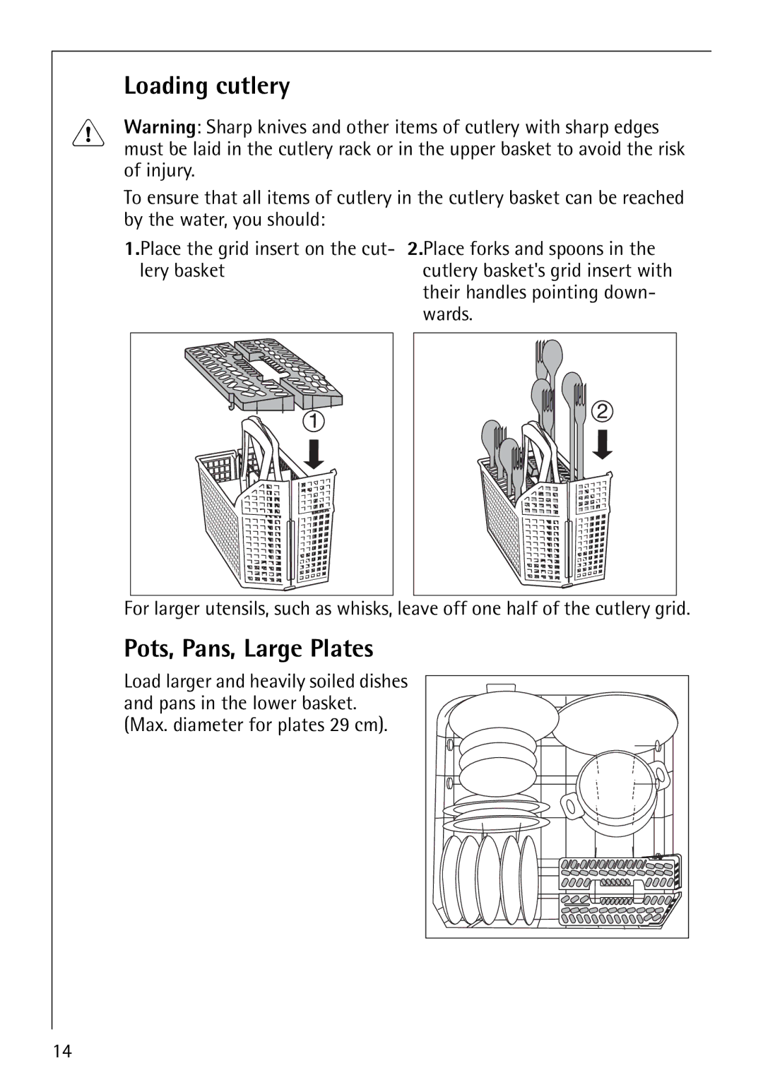 AEG 40660 manual Loading cutlery, Pots, Pans, Large Plates 