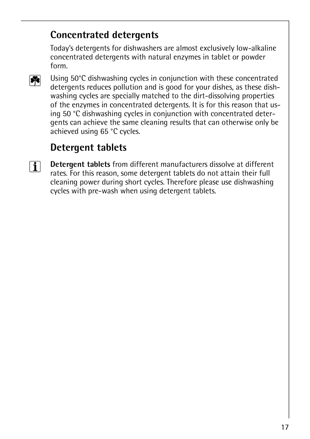 AEG 40660 manual Concentrated detergents, Detergent tablets 