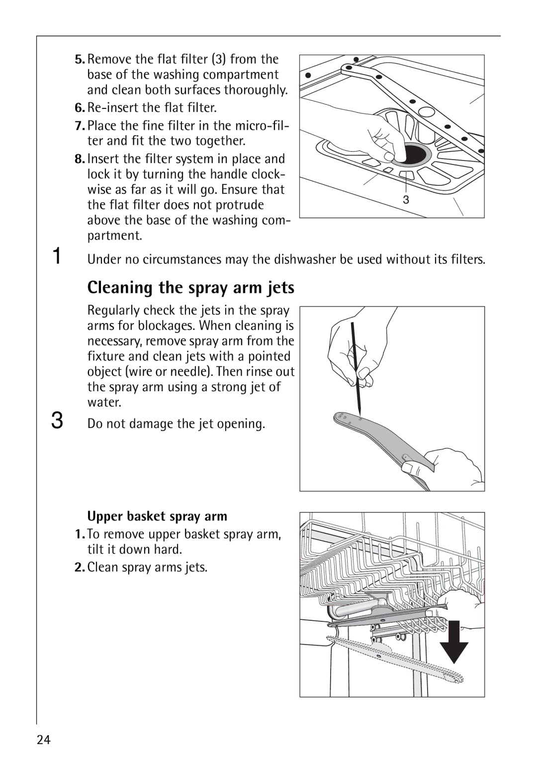 AEG 40660 manual Cleaning the spray arm jets, Upper basket spray arm 