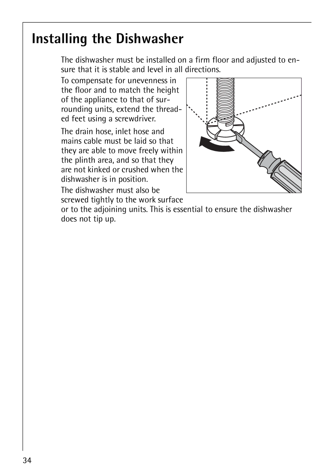 AEG 40660 manual Installing the Dishwasher 