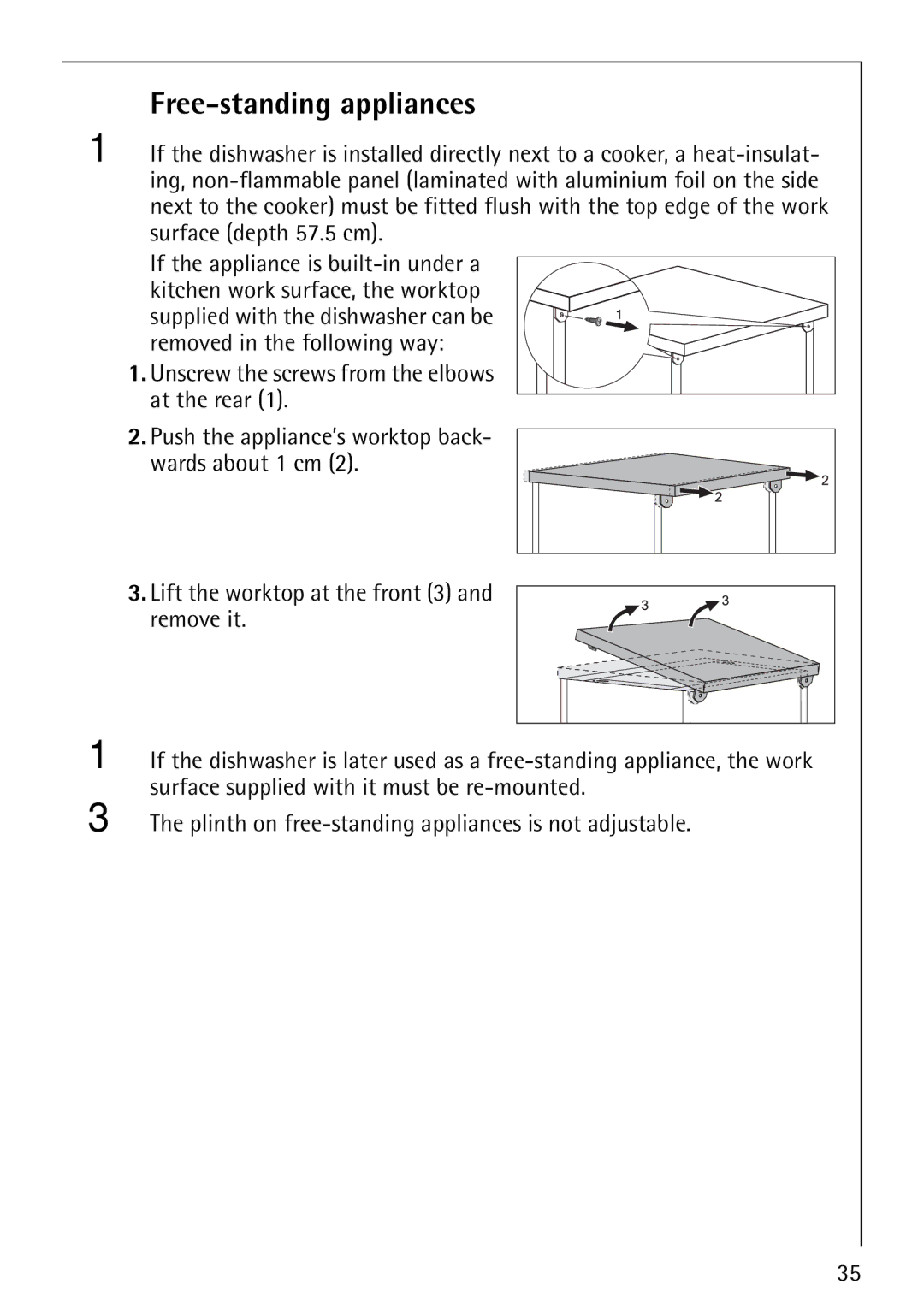 AEG 40660 manual Free-standing appliances 