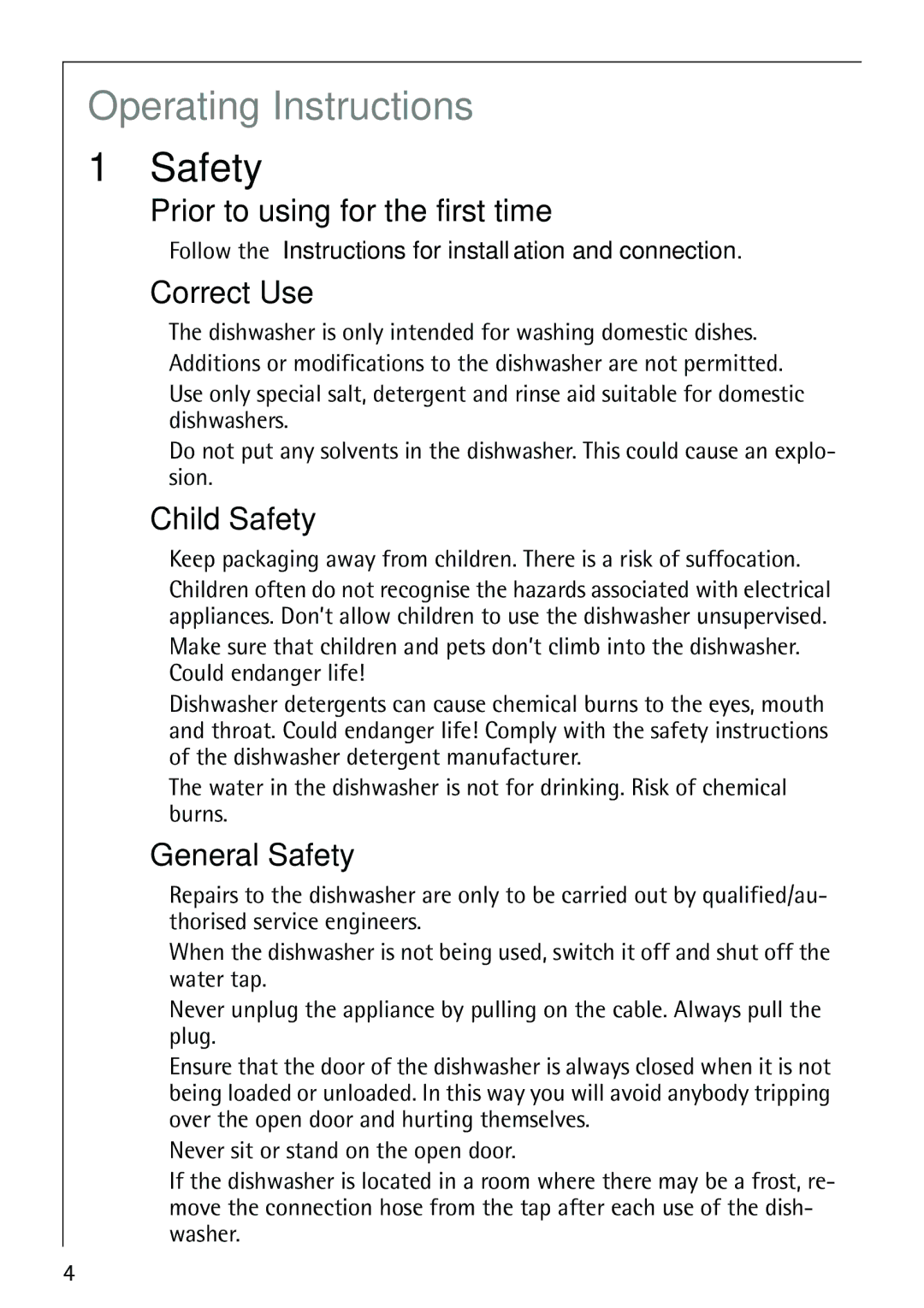 AEG 40660 manual Prior to using for the first time, Correct Use, Child Safety, General Safety 