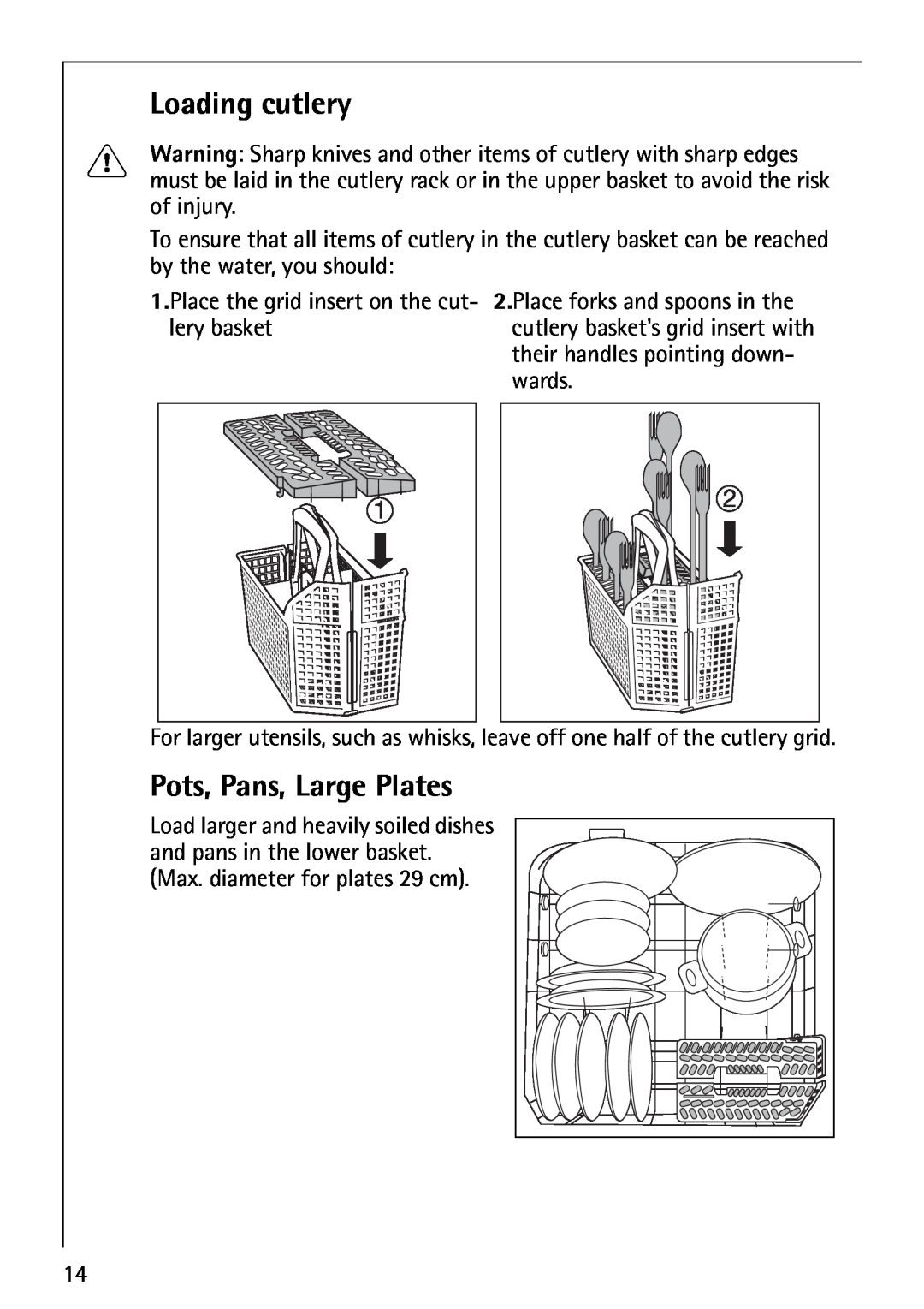 AEG 40660 manual Loading cutlery, Pots, Pans, Large Plates 