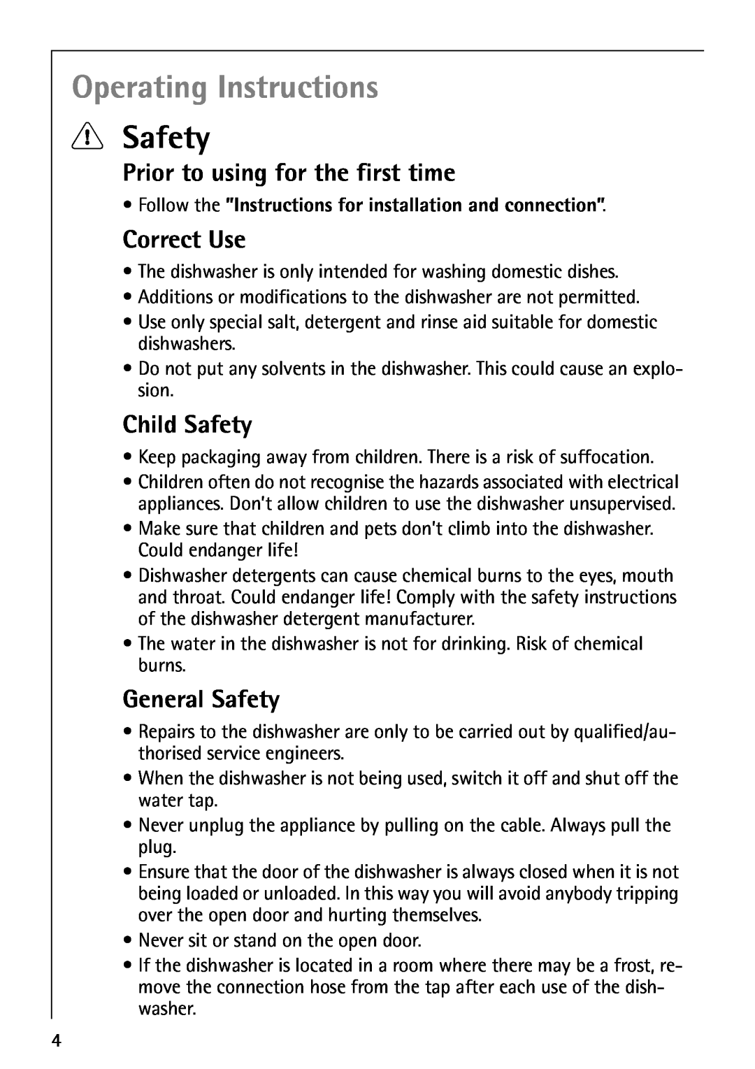 AEG 40660 Operating Instructions, 1Safety, Prior to using for the first time, Correct Use, Child Safety, General Safety 