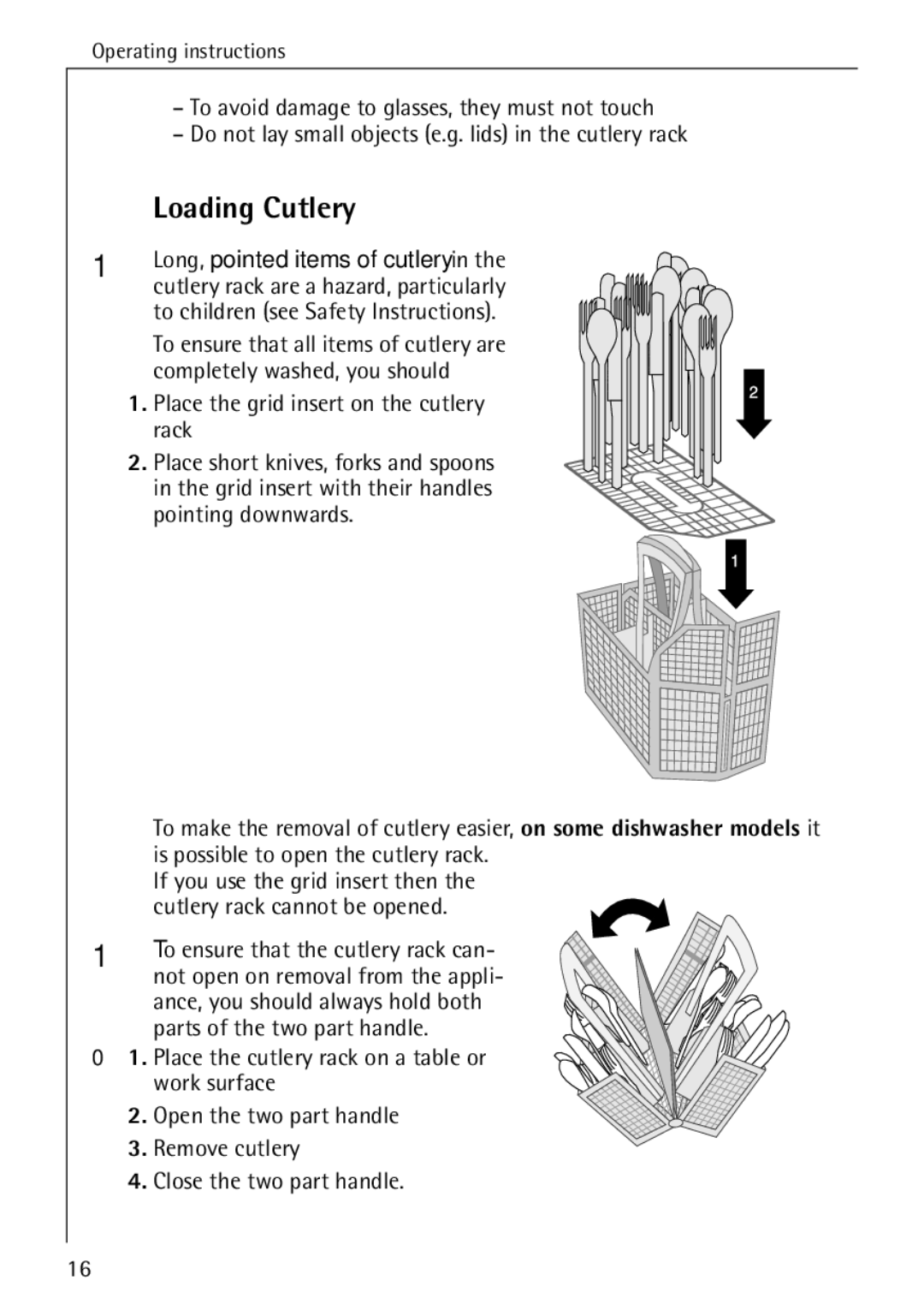 AEG 4070 manual Loading Cutlery, Long, pointed items of cutlery 