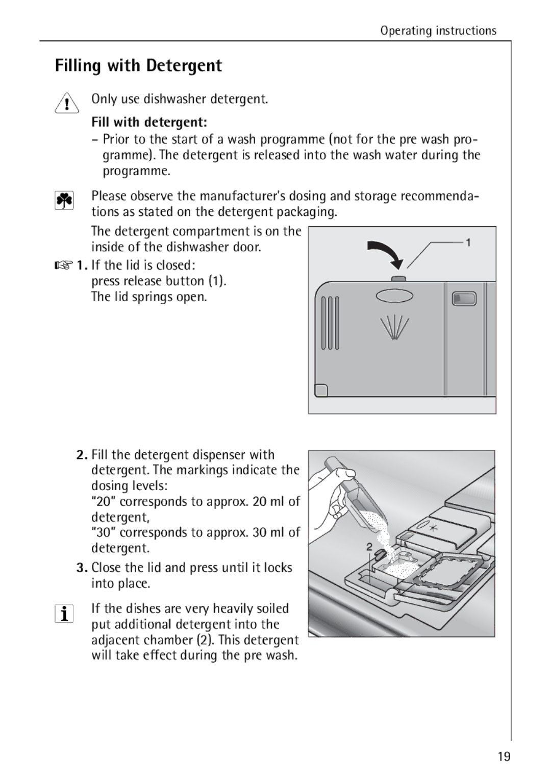 AEG 4070 manual Filling with Detergent, Fill with detergent 