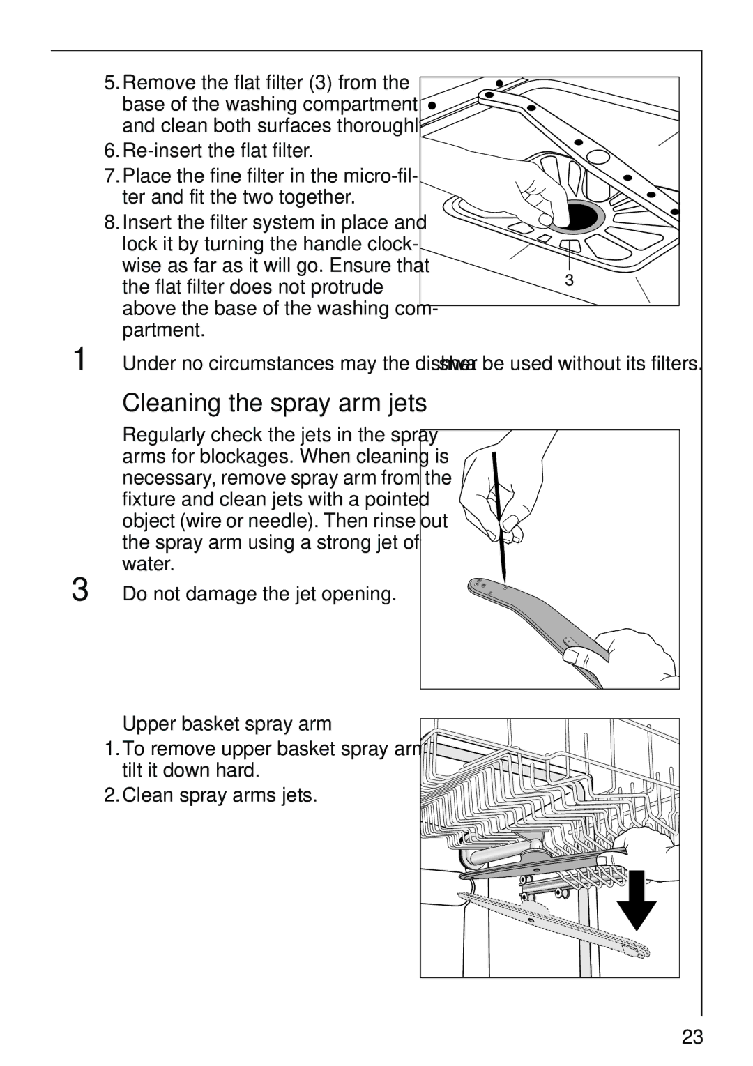 AEG 40730 manual Cleaning the spray arm jets, Upper basket spray arm 