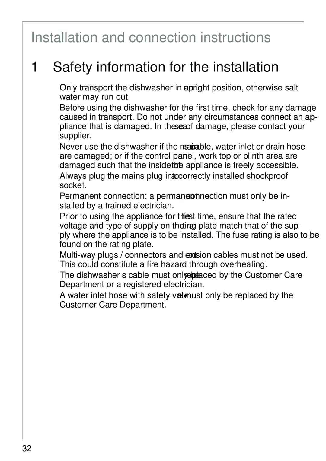 AEG 40730 manual Installation and connection instructions, Safety information for the installation 