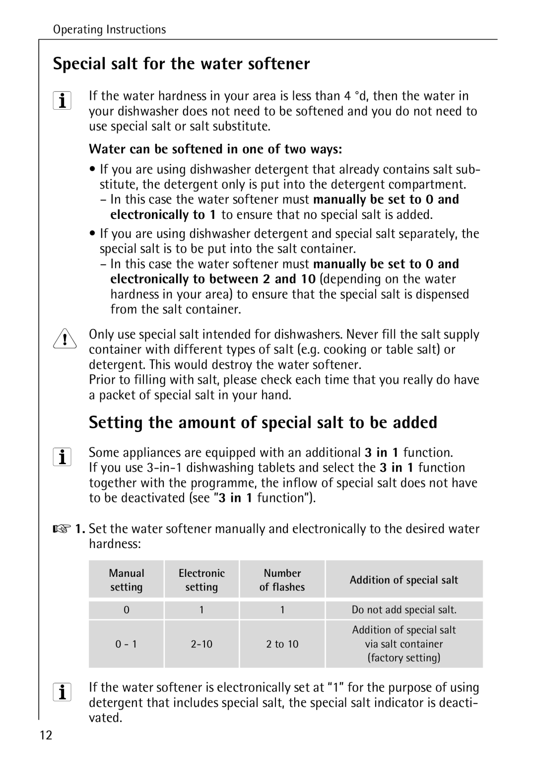 AEG 40740 manual Special salt for the water softener, Use special salt or salt substitute, Vated 