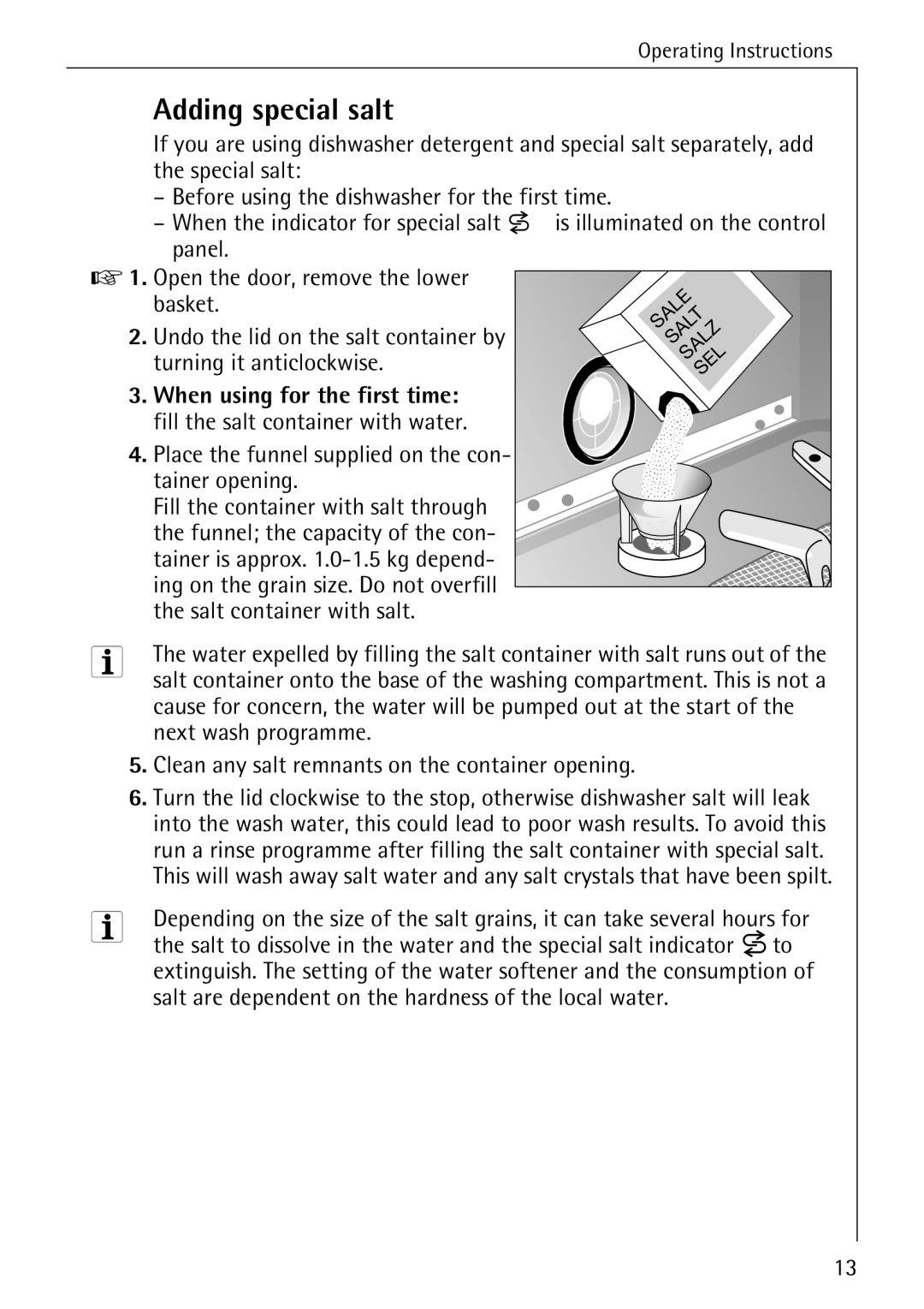 AEG 40740 manual Adding special salt 