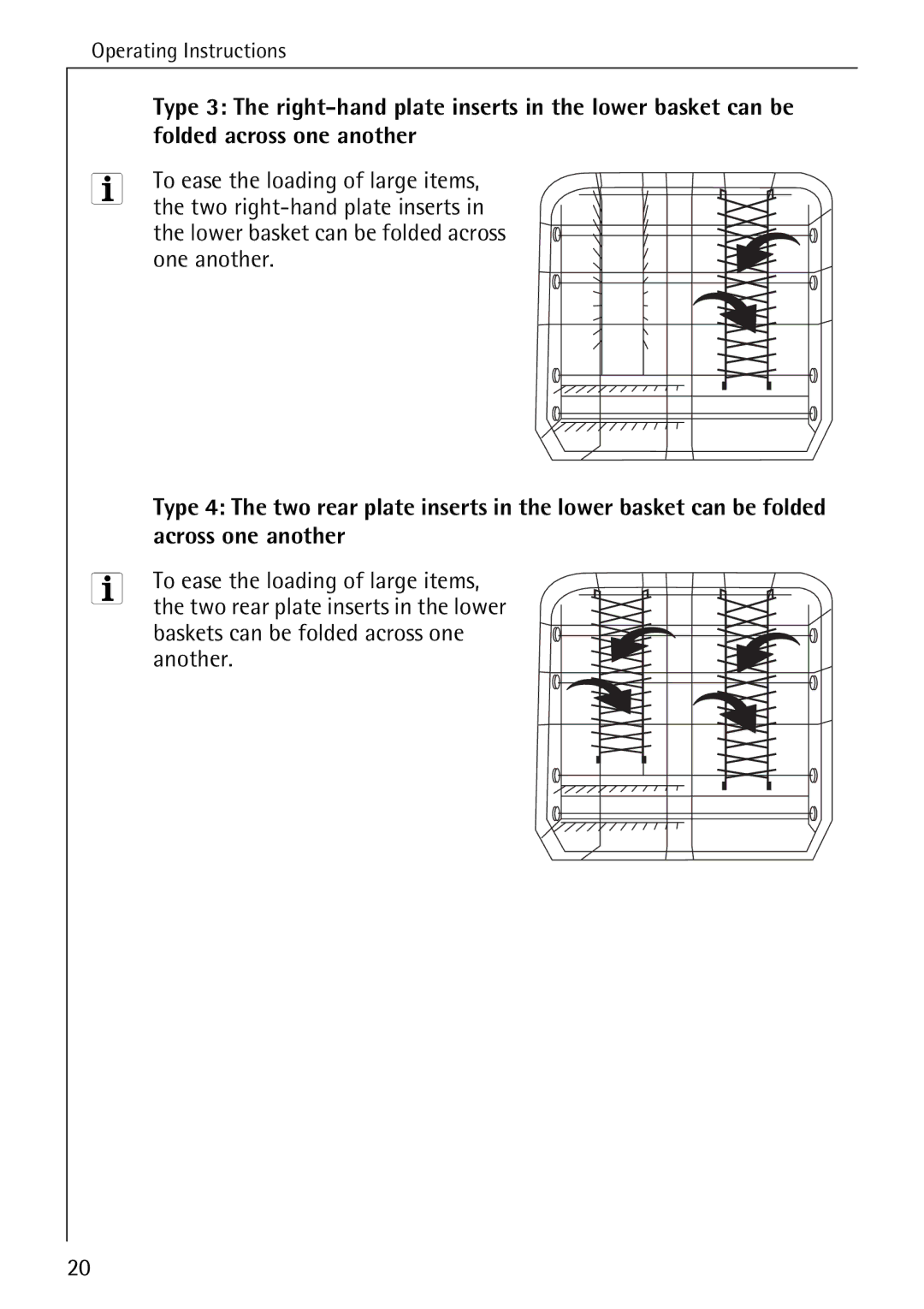 AEG 40740 manual Folded across one another, Across one another, Two rear plate inserts in the lower 