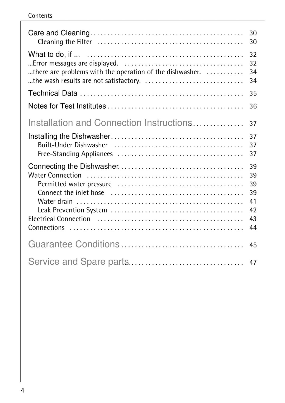 AEG 40740 manual Installation and Connection Instructions 