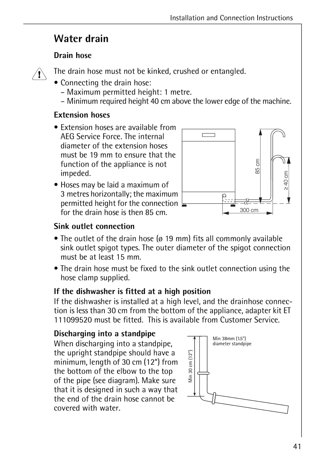 AEG 40740 manual Water drain 