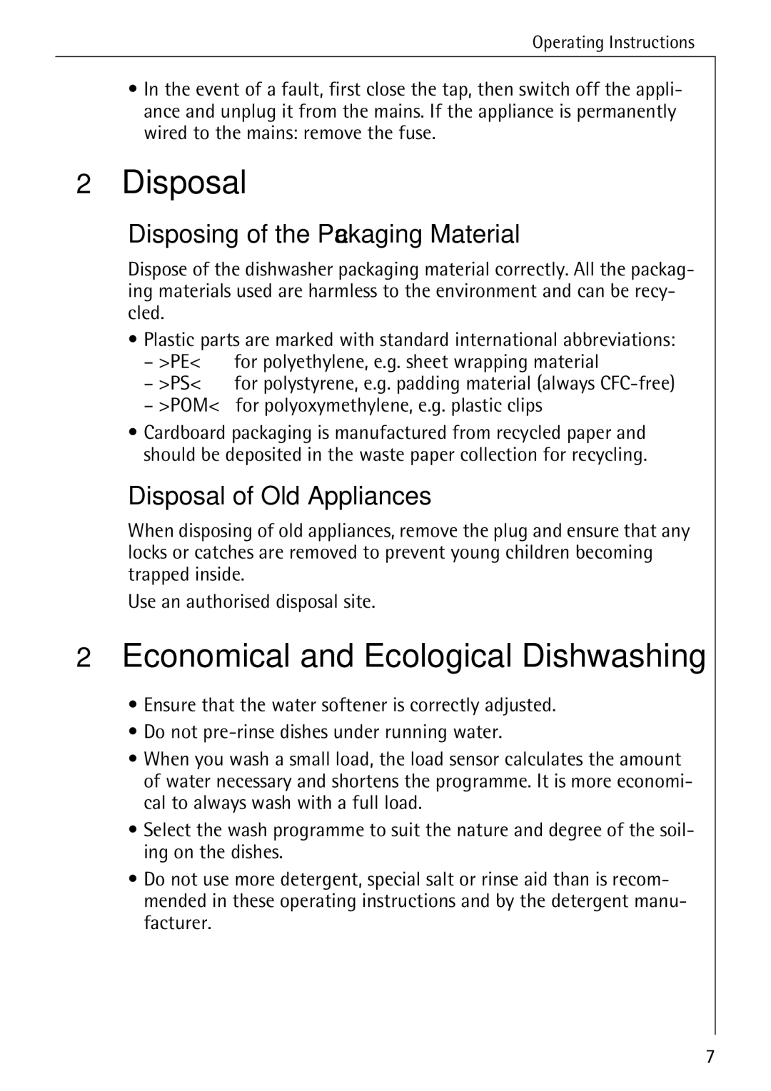 AEG 40740 manual Economical and Ecological Dishwashing, Disposing of the Packaging Material, Disposal of Old Appliances 