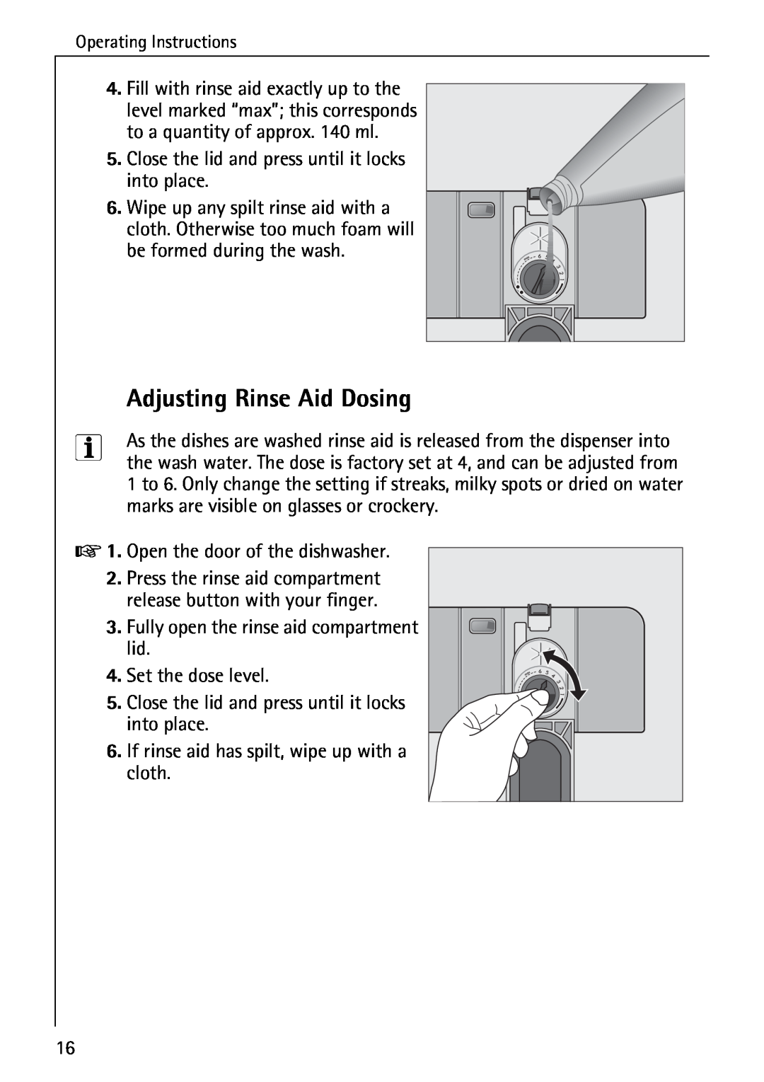 AEG 40740 manual Adjusting Rinse Aid Dosing 