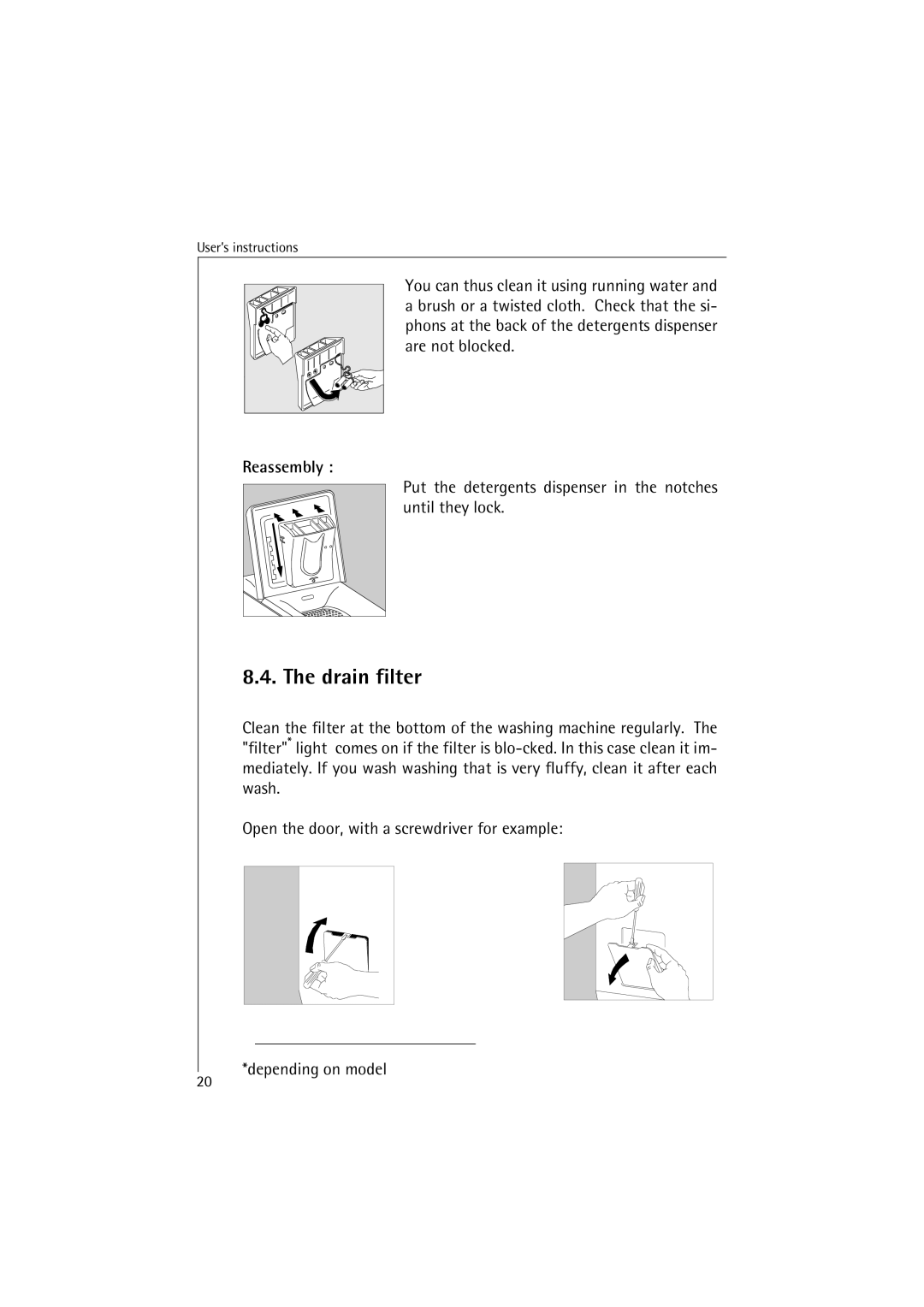 AEG 40820, 40810 manual Drain filter, Reassembly 