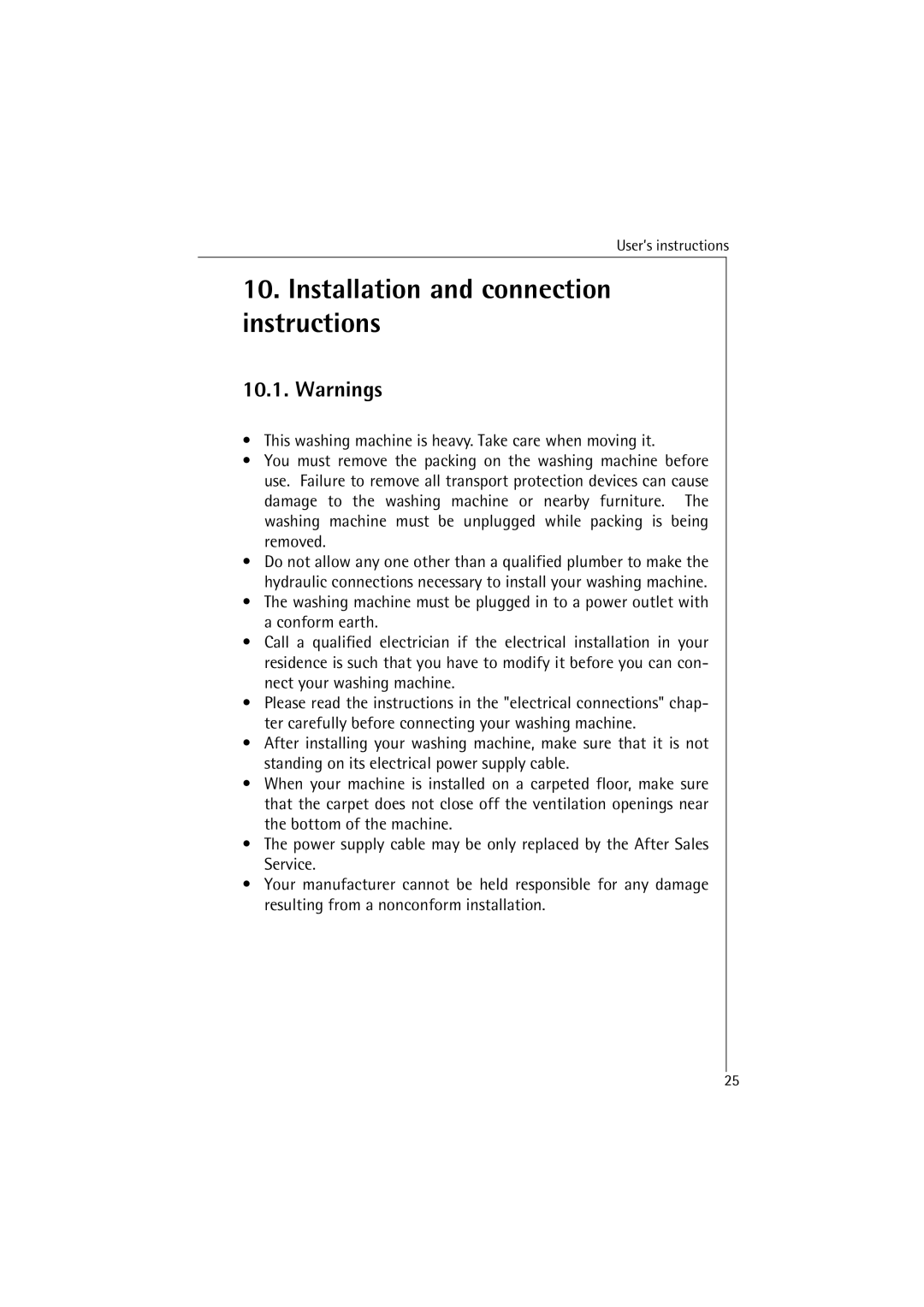 AEG 40810, 40820 manual Installation and connection instructions 