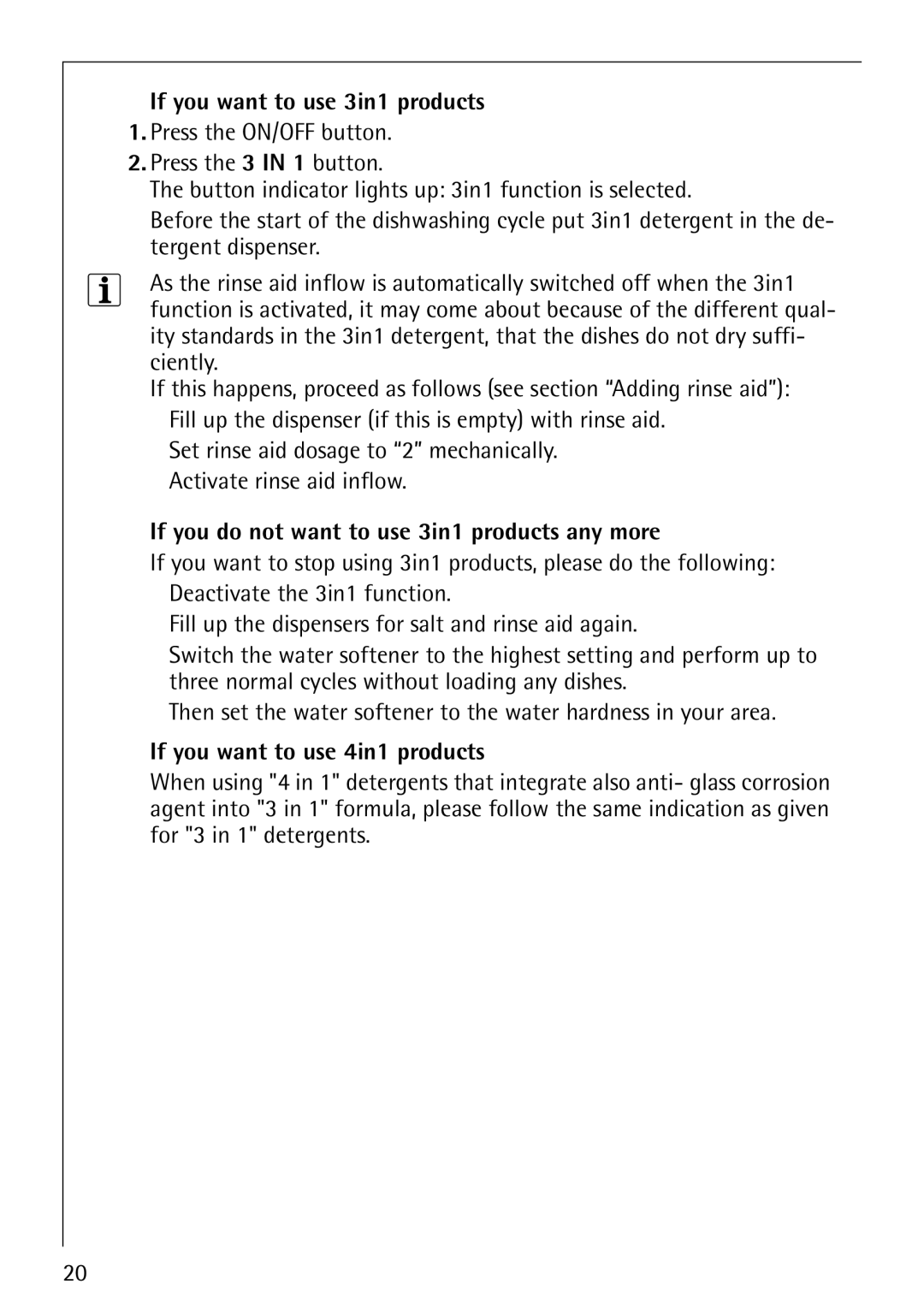 AEG 40850 manual If you want to use 3in1 products, If you do not want to use 3in1 products any more 