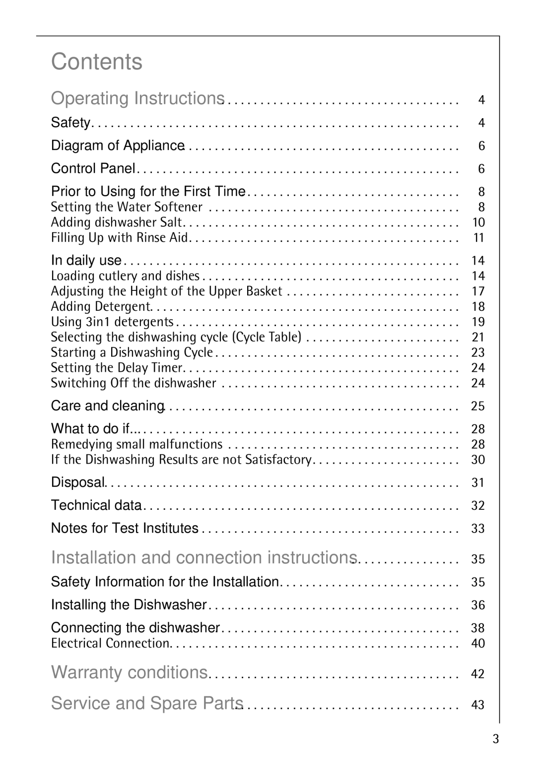 AEG 40850 manual Contents 