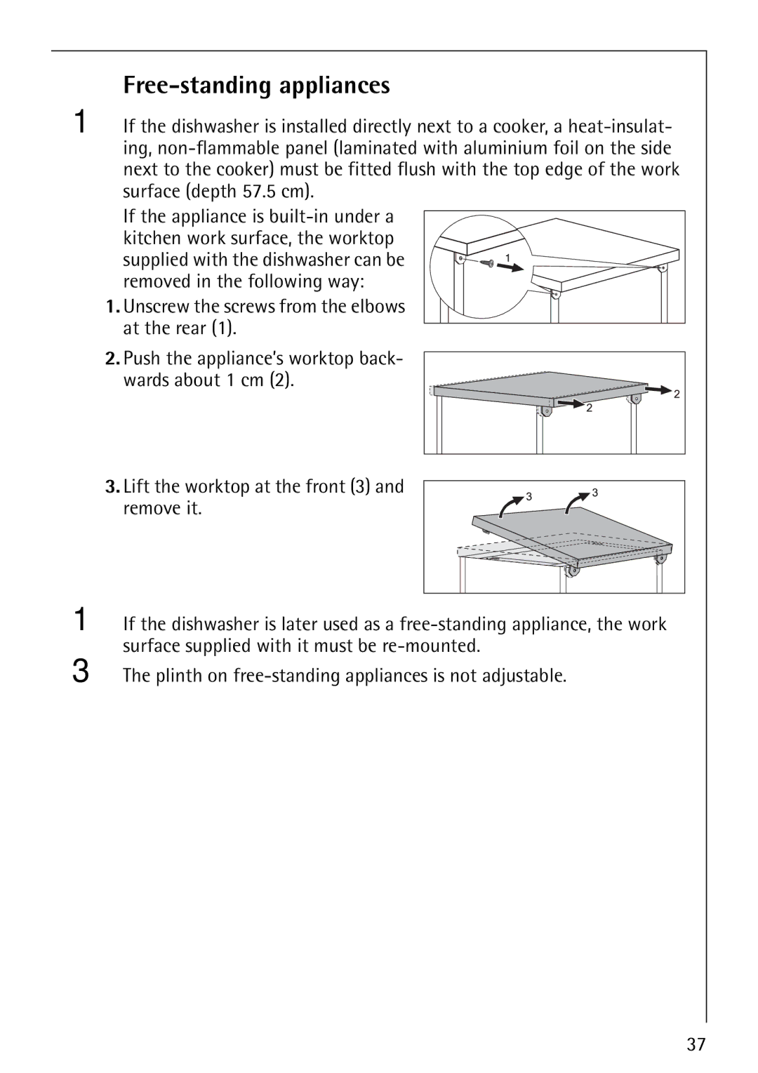 AEG 40850 manual Free-standing appliances 