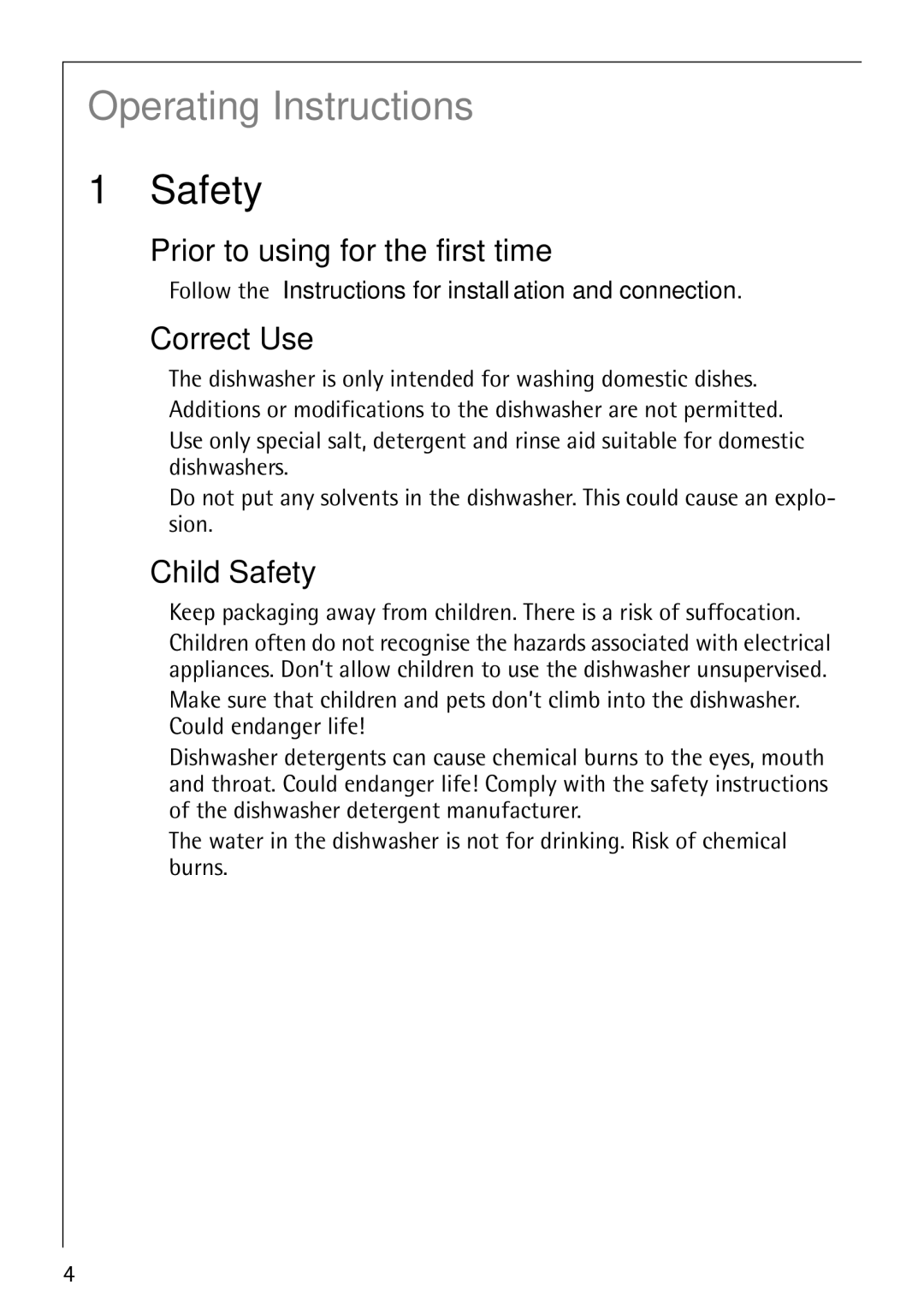 AEG 40850 manual Prior to using for the first time, Correct Use, Child Safety 