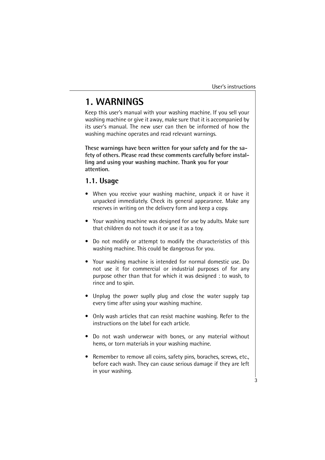 AEG 40850 manual Usage, User’s instructions 