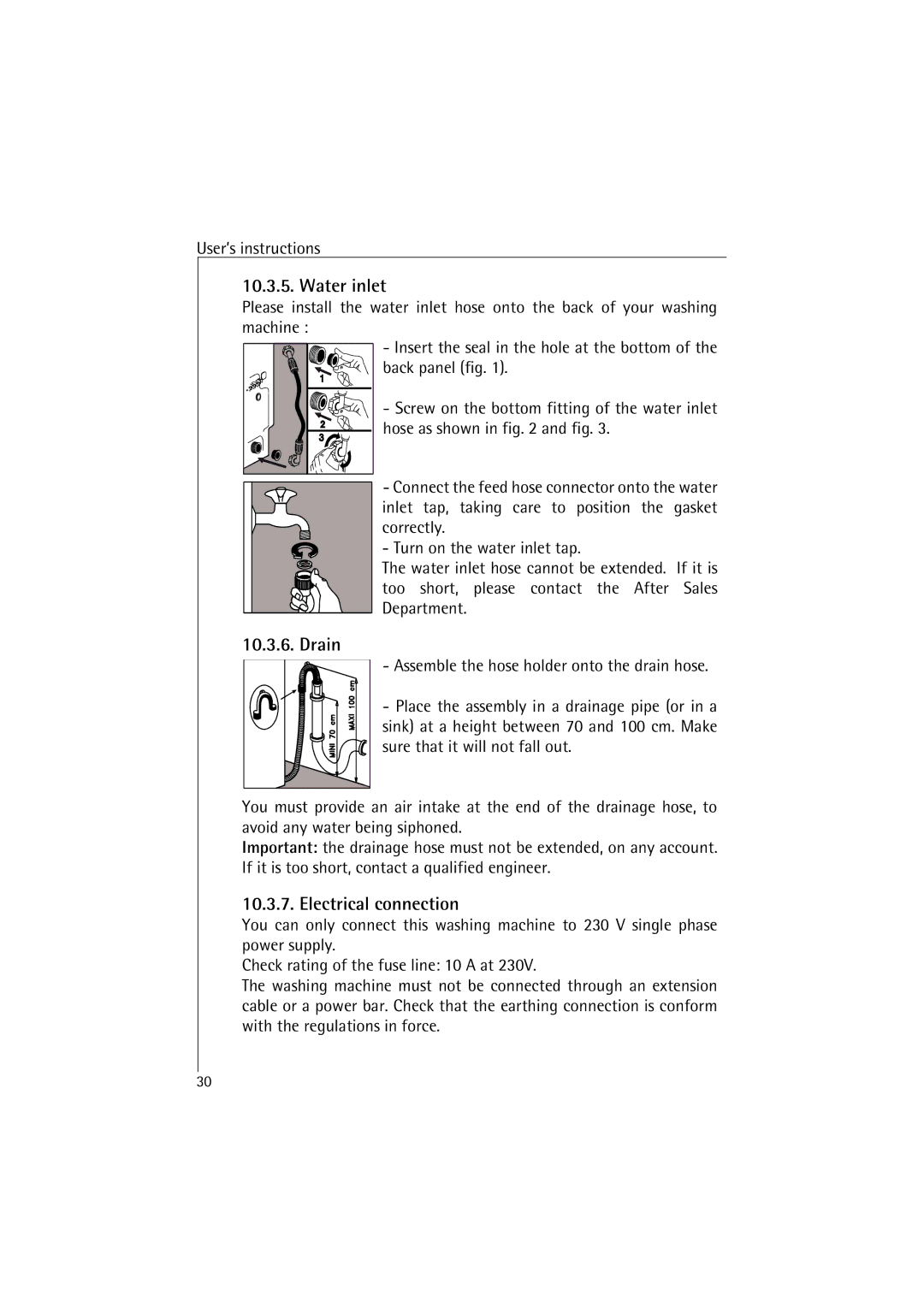 AEG 40850 manual Water inlet 