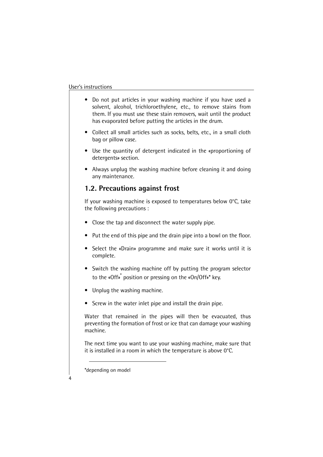 AEG 40850 manual Precautions against frost 