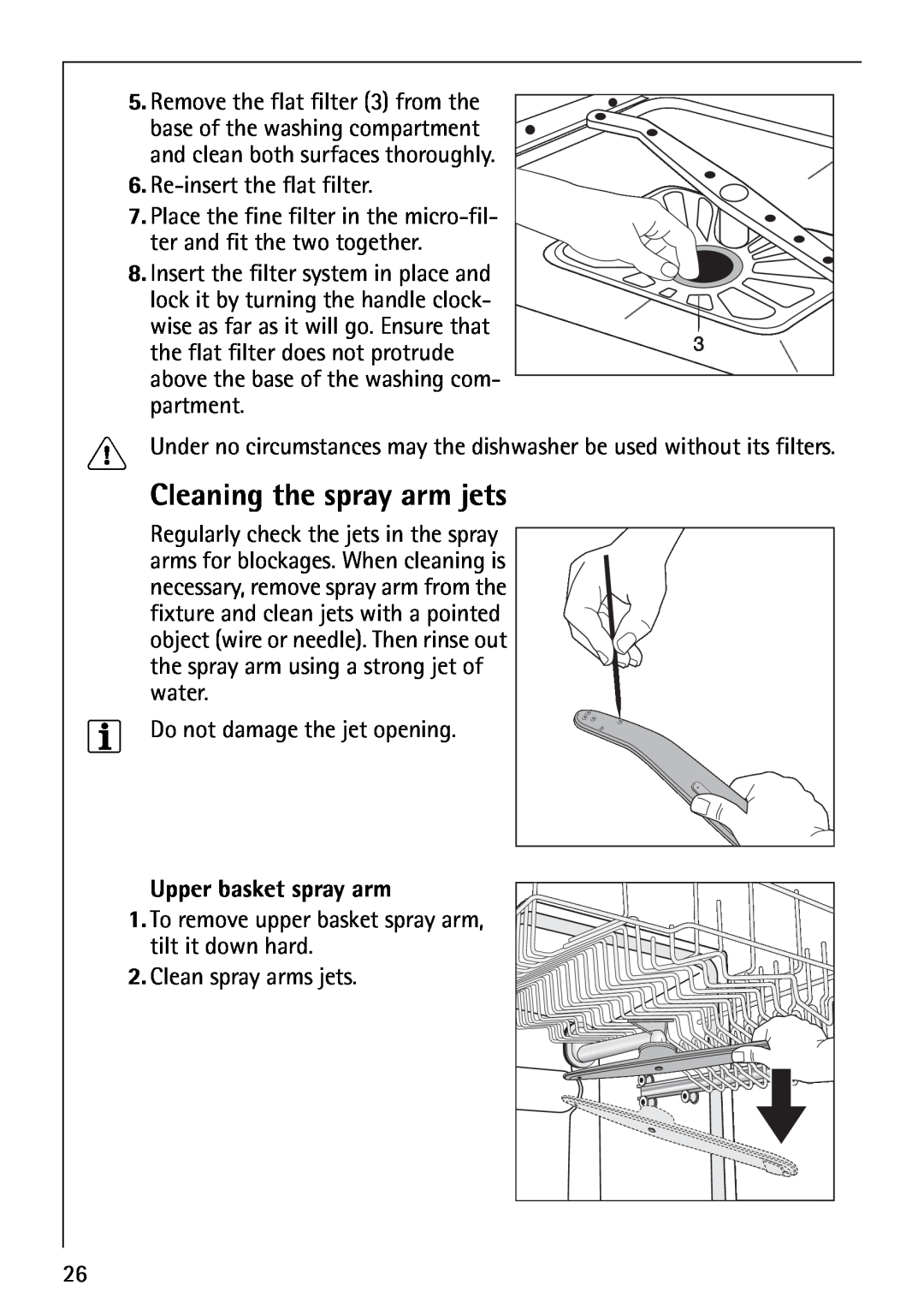 AEG 40850 manual Cleaning the spray arm jets, Upper basket spray arm 