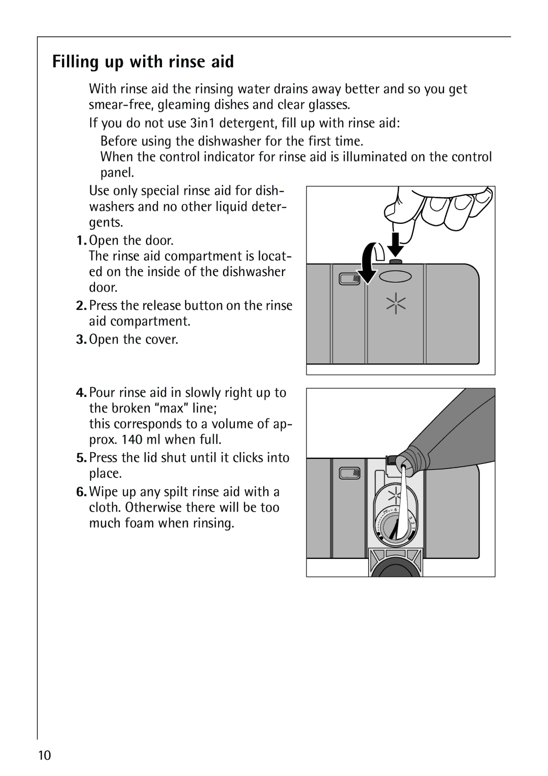 AEG 40860 manual Filling up with rinse aid 