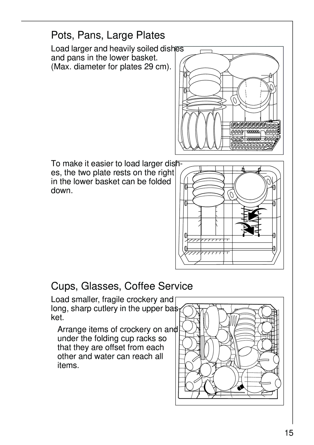 AEG 40860 manual Pots, Pans, Large Plates, Cups, Glasses, Coffee Service 