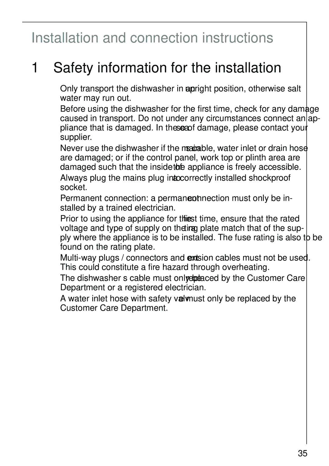 AEG 40860 manual Installation and connection instructions, Safety information for the installation 