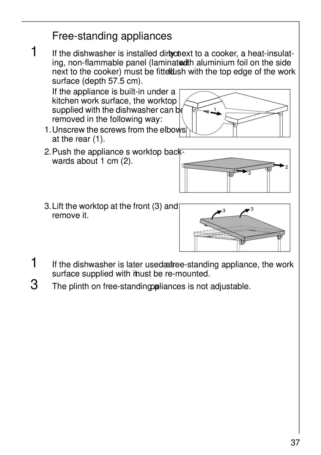 AEG 40860 manual Free-standing appliances 